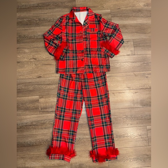 Red Plaid Pajama Set with Faux Fur Cuffs - Picture 3 of 3